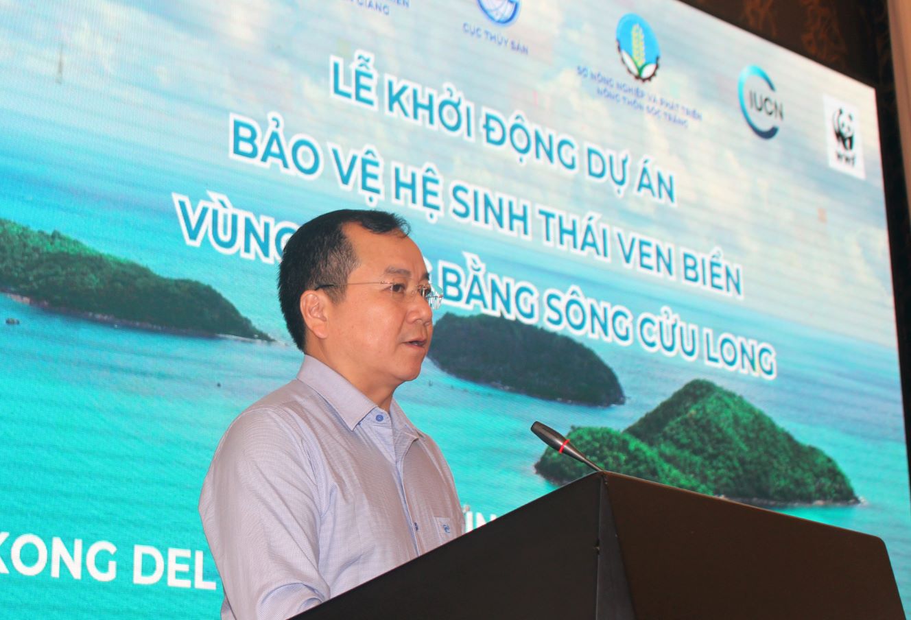 Ông Trần Đình Luân - Cục trưởng Cục Thủy sản phát biểu tại chức lễ khởi động Dự án Bảo vệ hệ sinh thái ven biển Đồng bằng sông Cửu Long. Ảnh: Thanh Mai