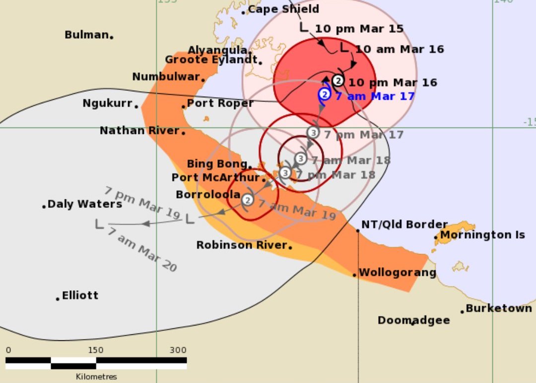 Dự báo đường đi của bão Megan. Ảnh: Cục Khí tượng Australia