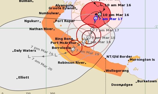 Dự báo đường đi của bão Megan. Ảnh: Cục Khí tượng Australia