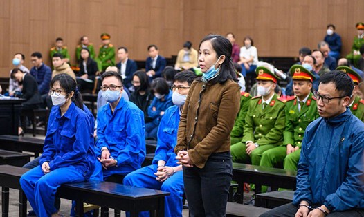 Nguyễn Thị Hà Thành tại phiên tòa sơ thẩm vụ án chiếm đoạt hàng trăm tỉ đồng của 3 ngân hàng, 4 cá nhân. Ảnh: Quang Việt