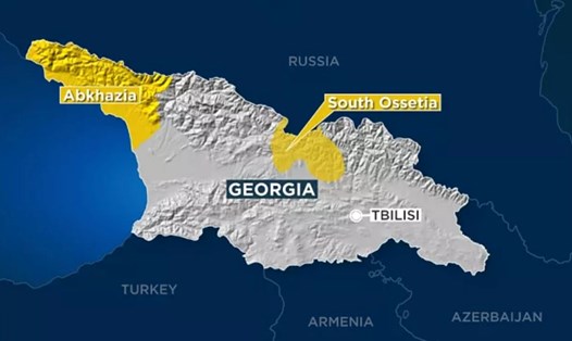 Vị trí của Nam Ossetia (South Ossetia) và Abkhazia ở Gruzia (Georgia). Ảnh chụp màn hình