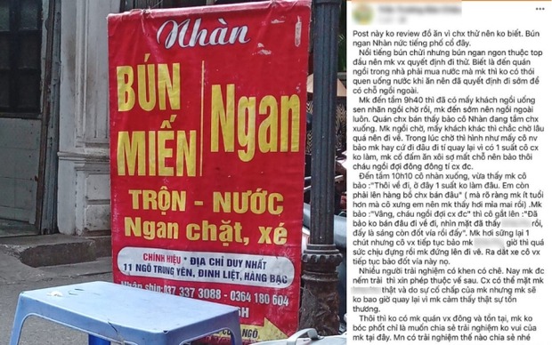 Bài đăng tố quán bún ngan của bà Nhàn. Ảnh: Chụp màn hình 