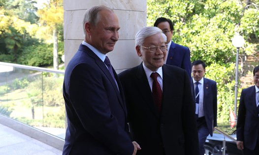 Tổng Bí thư Nguyễn Phú Trọng và Tổng thống Nga Vladimir Putin trong chuyến thăm chính thức Nga của Tổng Bí thư Nguyễn Phú Trọng năm 2018. Ảnh: Điện Kremlin