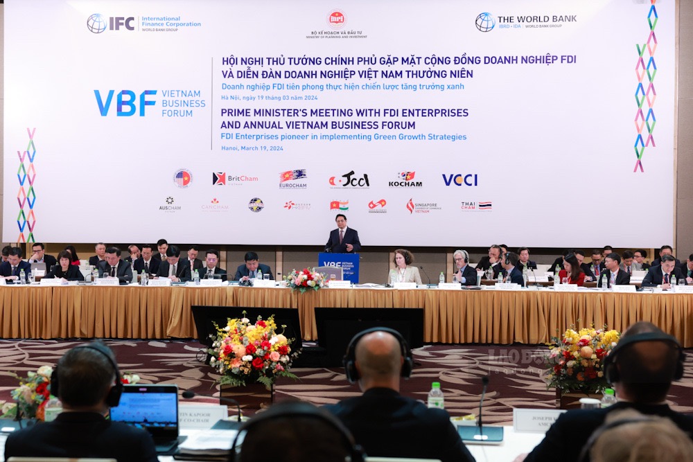 Toàn cảnh Hội nghị Thủ tướng Chính phủ gặp mặt cộng đồng Doanh nghiệp đầu tư nước ngoài (FDI) và Diễn đàn Doanh nghiệp Việt Nam. Ảnh: Hải Nguyễn