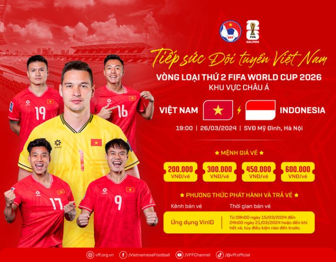 Các mệnh giá vé xem trận tuyển Việt Nam và tuyển Indonesia. Ảnh: VFF
