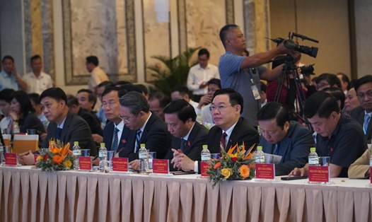 Chủ tịch Quốc hội Vương Đình Huệ tham dự sự kiện công bố quy hoạch chung đô thị mới Cam Lâm đến năm 2045. Ảnh: Hữu Long