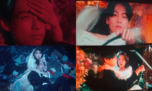 V BTS và IU trong video âm nhạc "Love Wins All". Ảnh: AllKpop.