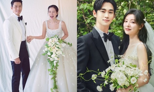 Trang phục của Kim Soo Hyun và Kim Ji Won trong "Nữ hoàng nước mắt" giống với ảnh cưới của Hyun Bin và Son Ye Jin. Ảnh: Instagram