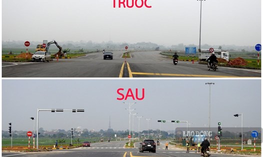 Ngã tư "tử thần" trên đường Hồ Chí Minh trước và sau khi lắp đèn tín hiệu giao thông. Ảnh: Tô Công.