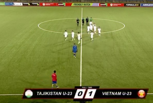 U23 Việt Nam thắng 1-0 trước U23 Tajikistan. Ảnh cắt từ video