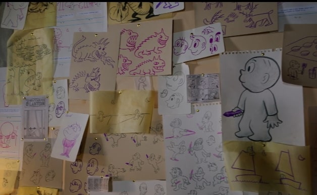 Đoạn trailer trong "Harold và cây bút phép thuật" đã mở ra bối cảnh tại ngôi nhà của Crockett Johnson, với những bức tường treo đầy tranh vẽ. Ảnh: CGV