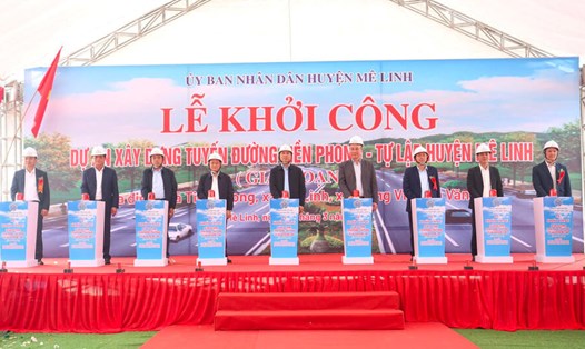 UBND huyện Mê Linh (Hà Nội) đã tiến hành khởi công dự án đầu tư xây dựng tuyến đường Tiền Phong - Tự Lập (giai đoạn 1). Ảnh: UBND huyện Mê Linh 