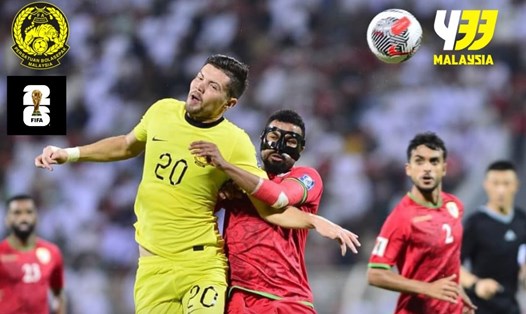 Tuyển Malaysia (áo vàng) thua trên sân của tuyển Oman  tại vòng loại World Cup 2026 khu vực châu Á. Ảnh: FAM