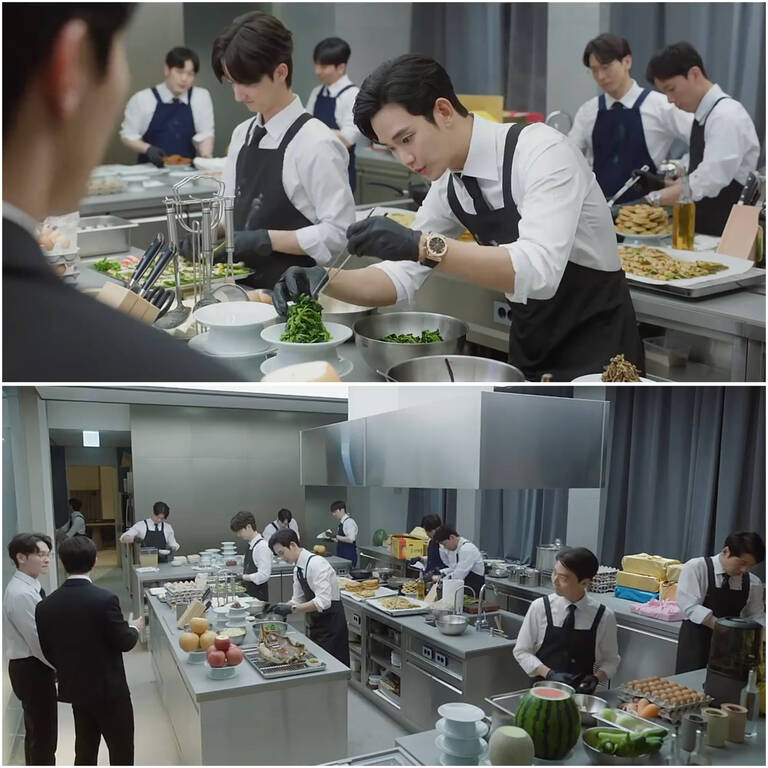 Baek Hyun Woo và các con rể của tập đoàn Queens phải vào bếp chuẩn bị cỗ cúng giỗ cho gia đình nhà vợ. Ảnh: Nhà sản xuất