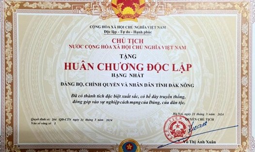 Huân chương Độc lập hạng Nhất là niềm tự hào, vinh dự to lớn đối với Đảng bộ, chính quyền và Nhân dân tỉnh Đắk Nông. Ảnh: Phan Tuấn