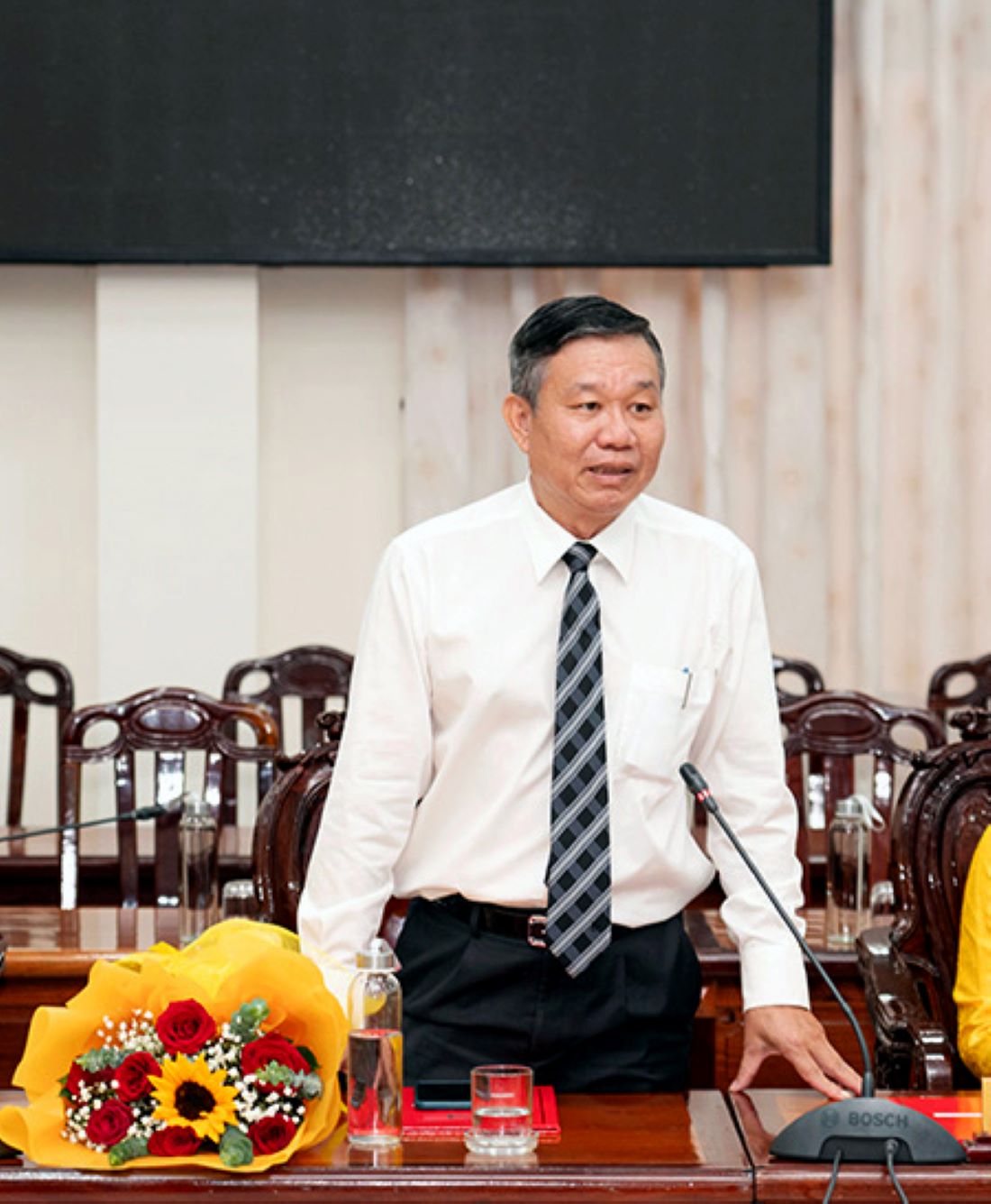 Nguyễn Văn Du, phát biểu tại buổi lễ trao quyết định đối với cán bộ thuộc diện Ban Thường vụ Tỉnh ủy quản lý vào ngày 15.1.2024. Ảnh: angiang.gov.vn