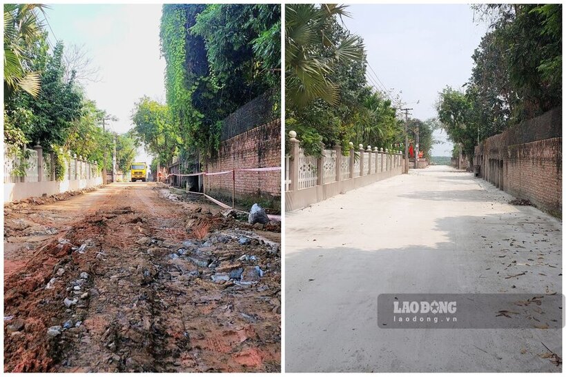 Đoạn đường bêtông trước đó tan tành dưới những chiếc xe tải chở đá hộc thi công tuyến kè nay đã được làm lại. Ảnh: Tô Công.