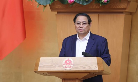 Thủ tướng Chính phủ Phạm Minh Chính phát biểu tại phiên họp Chính phủ chuyên đề xây dựng pháp luật tháng 3. Ảnh: VGP
