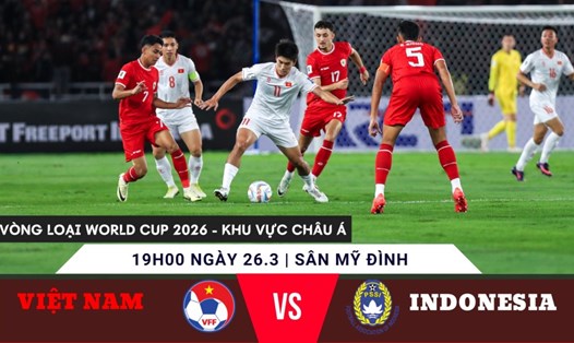 Đội tuyển Việt Nam (áo trắng) cần 3 điểm ở trận đấu với Indonesia trên sân Mỹ Đình. Đồ hoạ: Lê Vinh