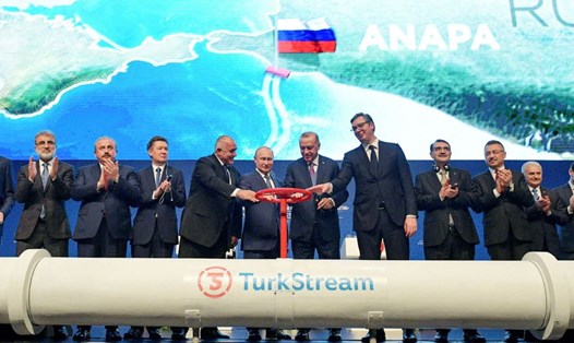 Lễ khai trương đường ống dẫn khí TurkStream ngày 8.1.2020. Ảnh: AP