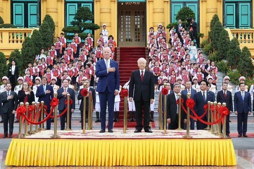Tổng Bí thư Nguyễn Phú Trọng chủ trì lễ đón Tổng thống Mỹ Joe Biden thăm Việt Nam, ngày 10.9.2023. Ảnh: TTXVN