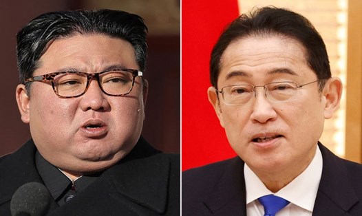 Nhà lãnh đạo Triều Tiên Kim Jong-un (bên trái) và Thủ tướng Nhật Bản Fumio Kishida. Ảnh: AFP