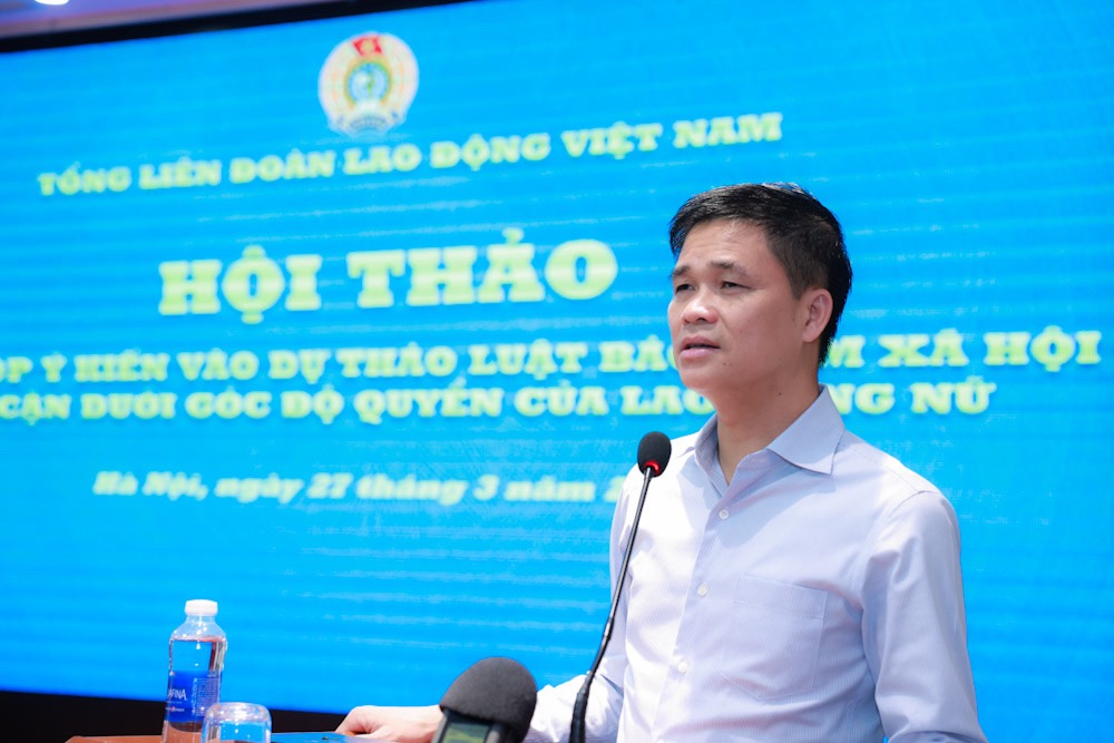 Ông Ngọ Duy Hiểu – Phó Chủ tịch Tổng Liên đoàn Lao động Việt Nam - phát biểu tại hội thảo. Ảnh: Hải Nguyễn 
