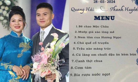  Thực đơn tiệc cưới buổi trưa 28.3 của Quang Hải. Ảnh: Minh Phong