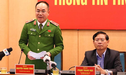 Thiếu tướng Nguyễn Thanh Tùng - Phó Giám đốc Công an TP Hà Nội thông tin tại buổi họp báo. Ảnh: Phạm Đông