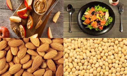 Một số món ăn nhẹ giàu protein có thể giúp giảm cholesterol và giảm cân. Đồ hoạ: Hạ Mây