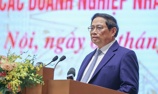 Thủ tướng Chính phủ Phạm Minh Chính phát biểu tại buổi gặp mặt các doanh nghiệp nhà nước tiêu biểu. Ảnh: Nhật Bắc
