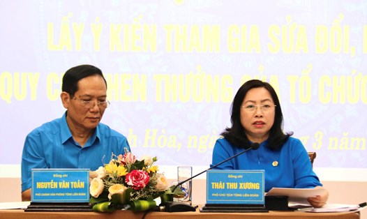 Bà Thái Thu Xương - Phó Chủ tịch Tổng LĐLĐ Việt Nam chủ trì hội thảo. Ảnh: Phương Linh