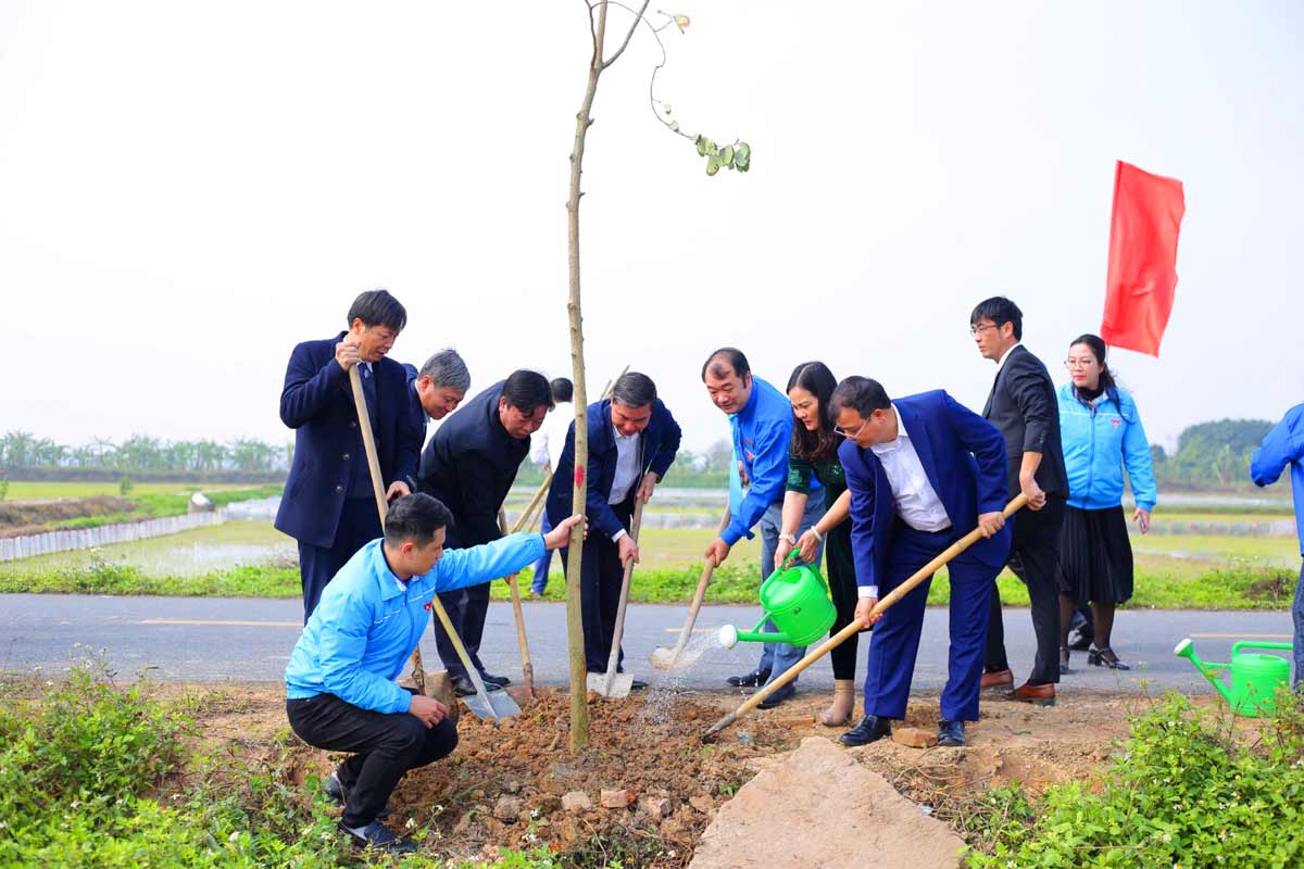 Các đại biểu trồng cây hưởng ứng Tết trồng cây bảo vệ môi trường xuân Giáp Thìn. Ảnh: Cổng TTĐT tỉnh Hải Dương
