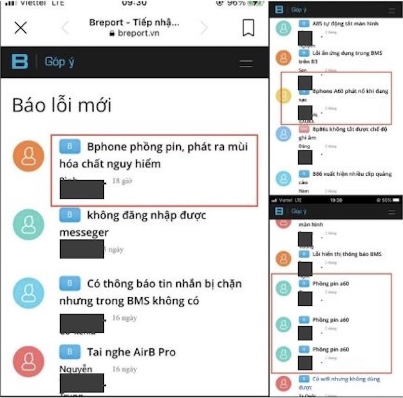 Những bình luận báo lỗi Bphone của người dùng. Ảnh: Chụp màn hình 