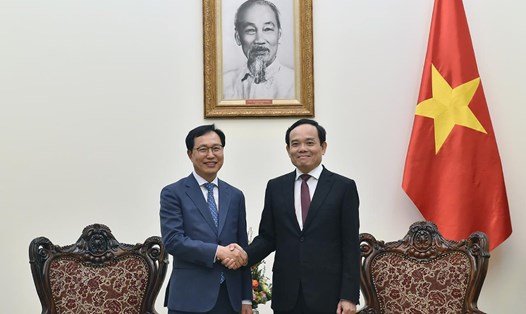 Phó Thủ tướng Chính phủ Trần Lưu Quang tiếp Tổng Giám đốc Tổ hợp Samsung Việt Nam Choi Joo Ho. Ảnh: VGP