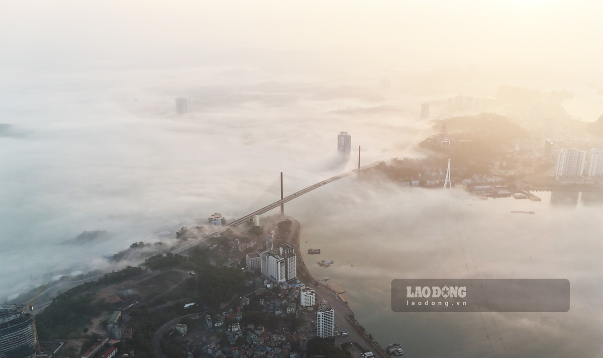 Toàn cảnh thành phố Hạ Long từ độ cao 500m so với mực nước biển, ảnh chụp 6h45 ngày 5.3. Ảnh: Phạm Hiền (Padama Hotel Hạ Long)
