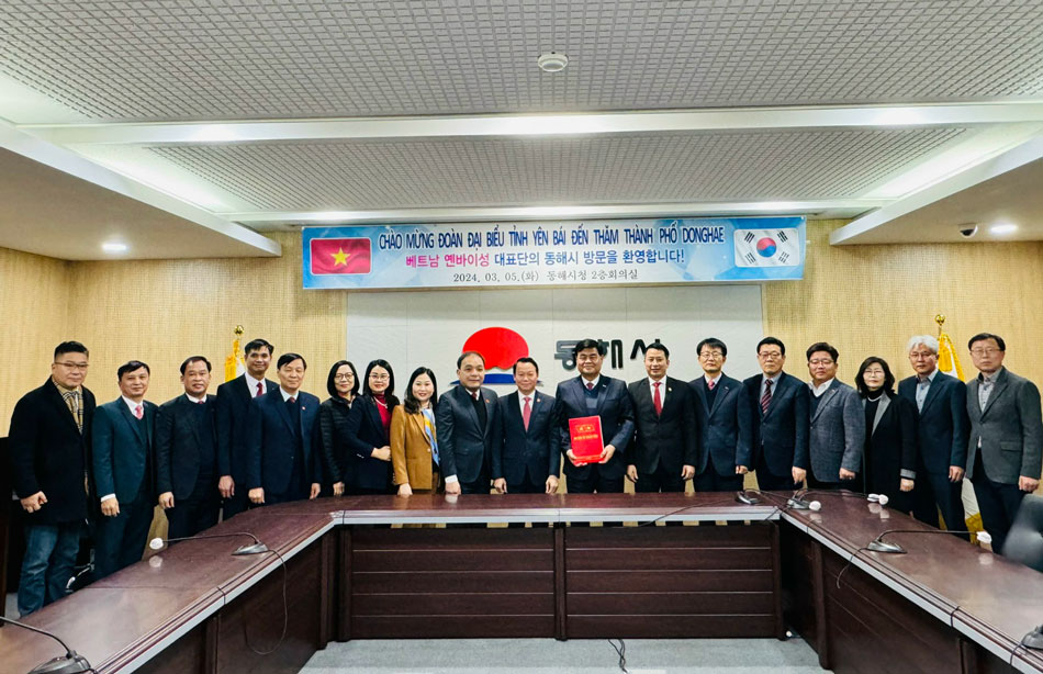 Huyện Trấn Yên (Yên Bái) trao đổi hợp tác với thành phố Donghae (tỉnh Gangwon) về lao động, việc làm. Ảnh: H.T