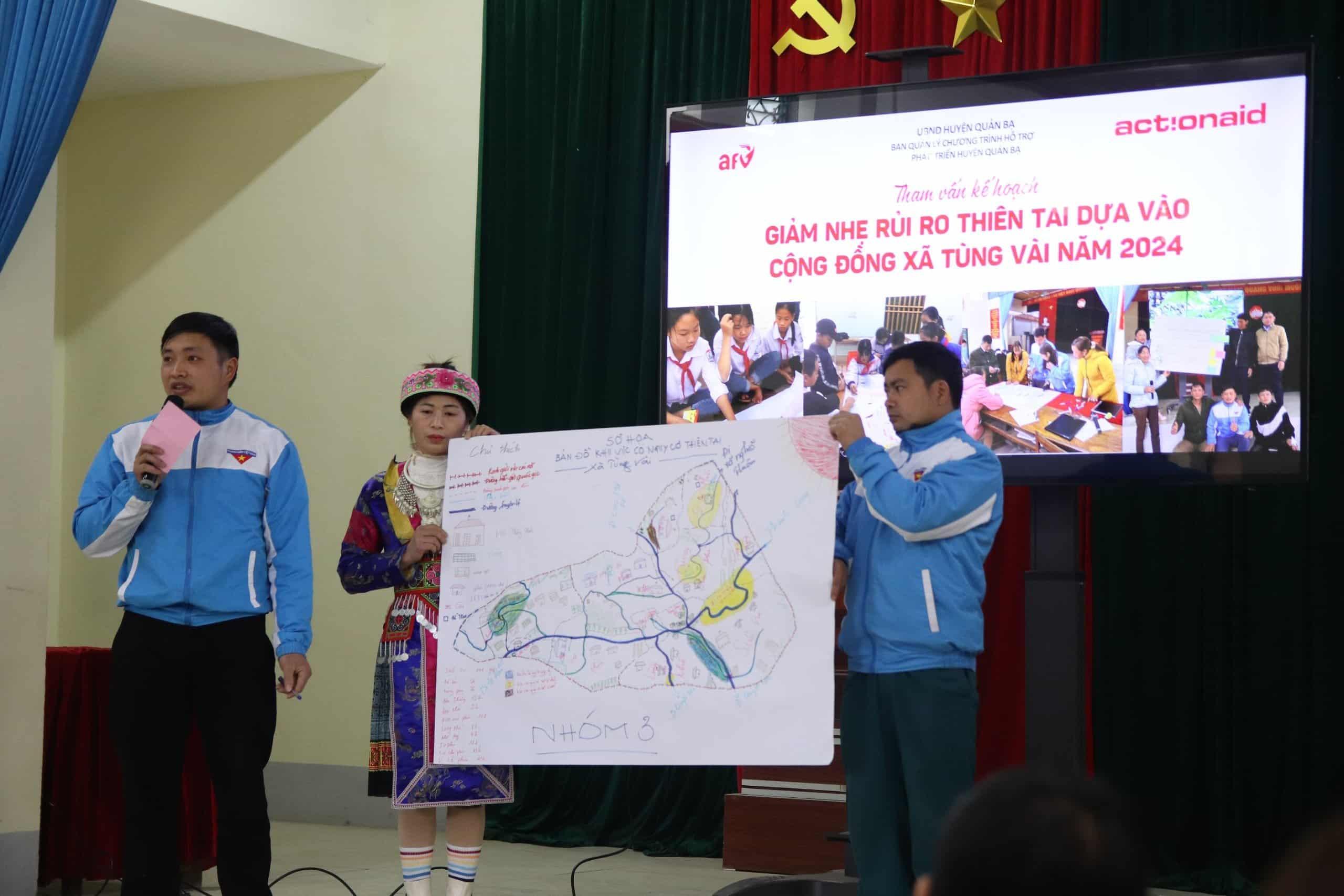 Tại hội nghị người dân cũng đã chia sẻ các kinh nghiệm hay để giảm nhẹ rủi ro thiên tai tại cộng đồng thôn Suối Vui và Bản Thăng, xã Tùng Vài, huyện Quản Bạ.