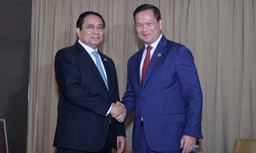 Thủ tướng Chính phủ Phạm Minh Chính và Thủ tướng Campuchia Hun Manet. Ảnh: VGP