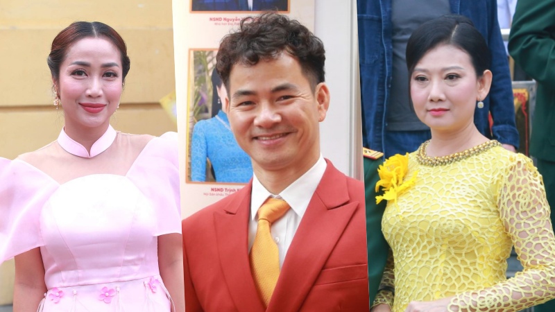 Dàn nghệ sĩ hội ngộ ở Nhà hát Lớn nhận trao tặng NSƯT, NSND. Ảnh: Thùy Trang