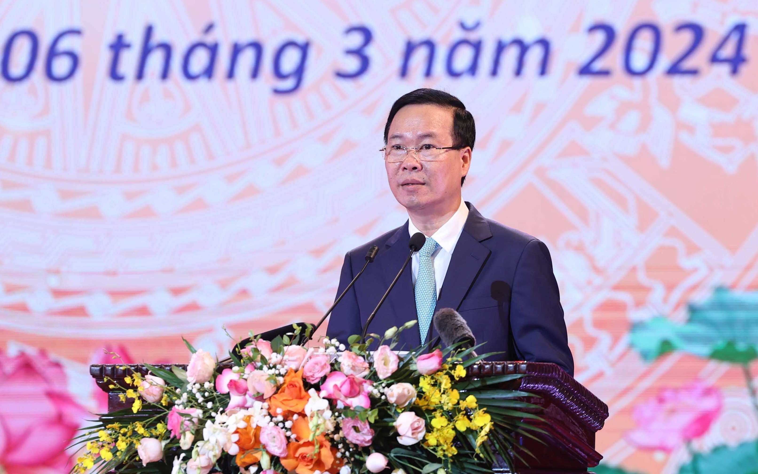 Chủ tịch nước Võ Văn Thưởng phát biểu tại Lễ trao tặng danh hiệu "Nghệ sĩ nhân dân", "Nghệ sĩ ưu tú" lần thứ 10. Ảnh: Thanh Tùng