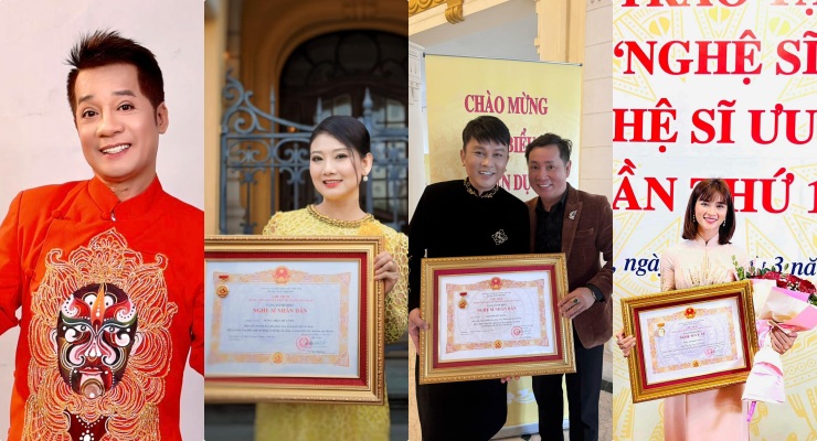 Các nghệ sĩ phía Nam hạnh phúc trong ngày nhận danh hiệu NSƯT, NSND. Ảnh: NSCC.
