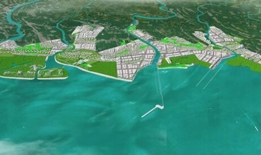 Phối cảnh Khu kinh tế Thái Bình - nơi dự kiến xây dựng sân bay Thái Bình - nằm trải dài ven biển ở phía Đông của tỉnh. Ảnh: Viện Quy hoạch đô thị và nông thôn Quốc gia