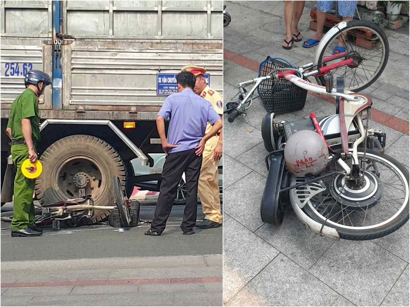 Tai nạn xe đạp điện với xe tải khiến nữ sinh lớp 10 bị thương nặng. Ảnh: Dương Bình