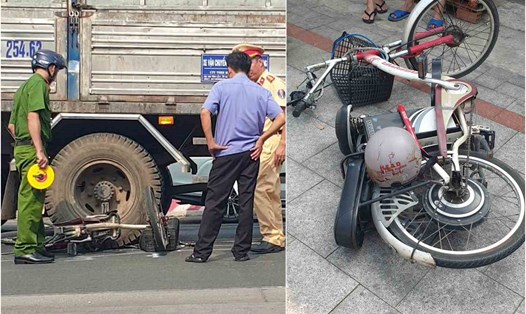 Tai nạn xe đạp điện với xe tải khiến nữ sinh lớp 10 bị thương nặng. Ảnh: Dương Bình