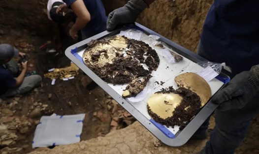 Vàng được tìm thấy khi khai quật mộ cổ ở Panama. Ảnh: Bộ Văn hóa Panama