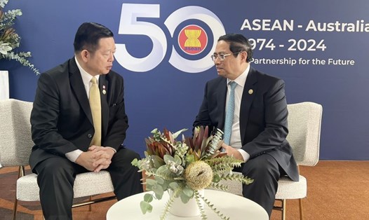 Thủ tướng Chính phủ Phạm Minh Chính gặp Tổng Thư ký ASEAN Kao Kim Hourn. Ảnh: TTXVN