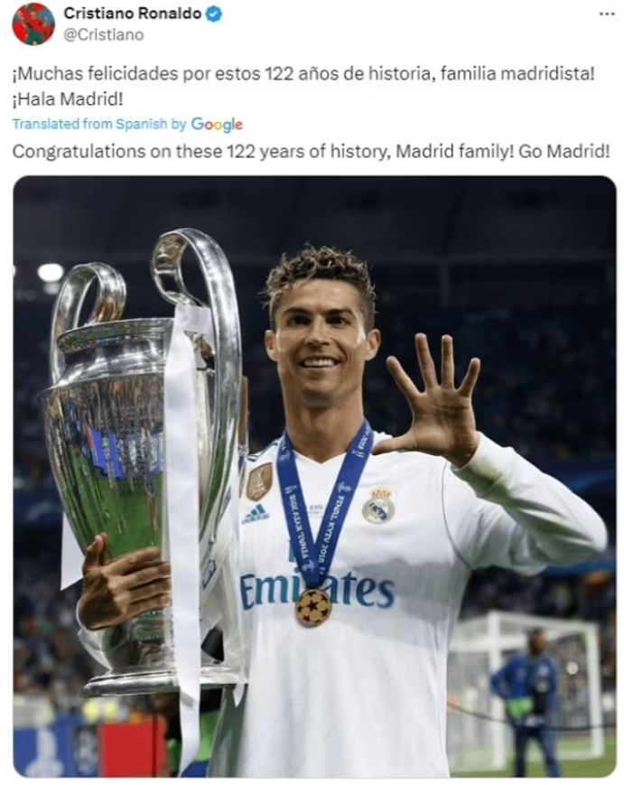 Cristiano Ronaldo chúc mừng sinh nhật đội bóng cũ. Ảnh: CMH