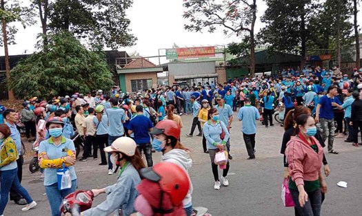 Công nhân công ty gỗ ở Đồng Nai ngừng việc tập thể ngày 6.3. Ảnh: CTV
