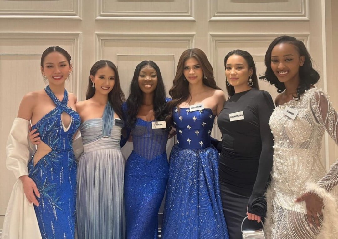 Mai Phương đọ sắc cùng các đại diện Miss World 2024. Ảnh: SenVang